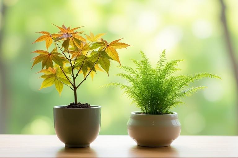 丁寧に育てられた季節の樹木と観葉植物の配達